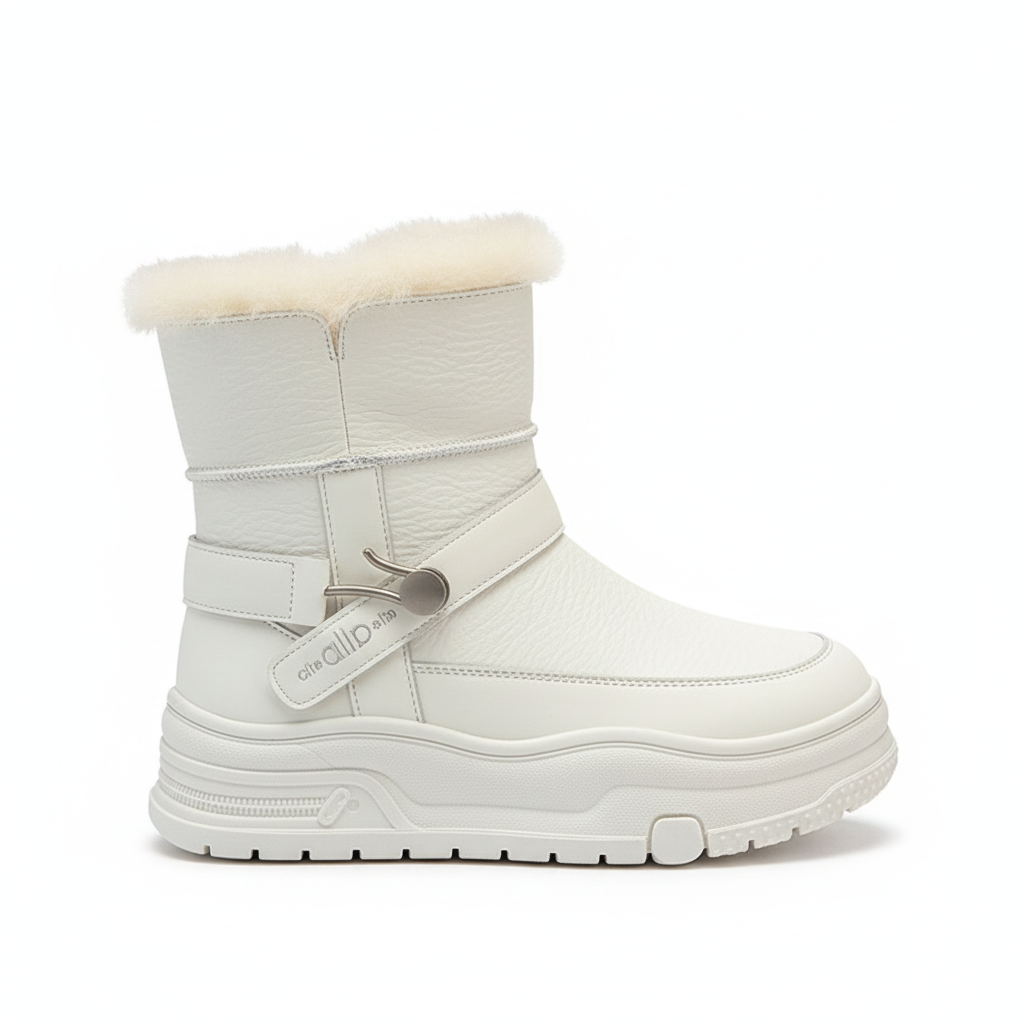 Gedetailleerde productfoto witte winterlaarzen